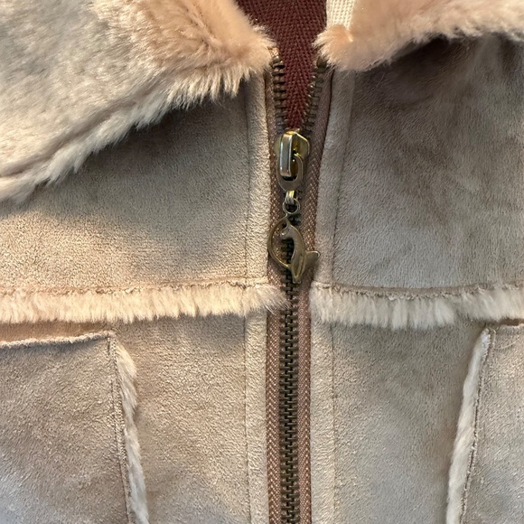 Vintage Y2K Baby Phat Faux Suede Embroidered Cat Jacket M Tan Brown Faux Fur - Picture 5 of 12